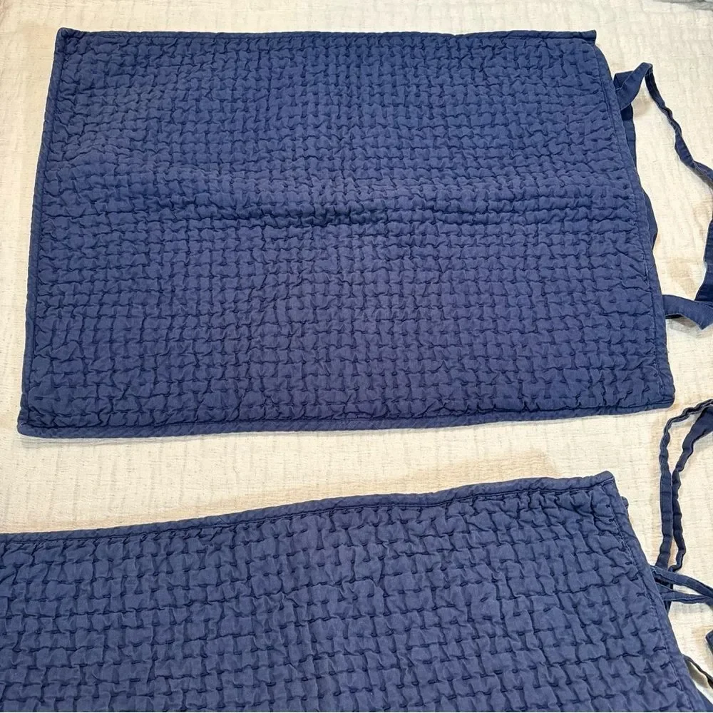 Pottery Barn Pick-Stitch Cotton Linen Set Of 2 Standard Shams Navy Blue